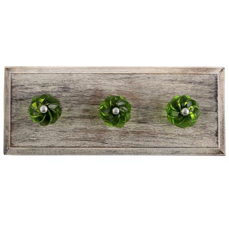 Olive Green Interior Cut Glass Wooden Hooks